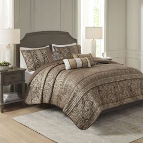 6 Piece Jacquard Quilt Set with Throw Pillows