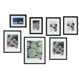 Black Multi-Size Matted Picture Frame Set, Gallery Wall Photo Frames, Set of 7