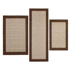 Machine Washable Faux Sisal Brown Border Indoor Accent Rug Set, 3-Piece Set