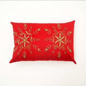 Soft And Fashionable Polyester Wooden Pillow With Bead Decoration (Option: Red)