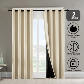 Polyester Grommets Thermal Insulated With Coated Lining 52 In. W X 84 In. L Indoor Blackout Curtains 3 Colors Available,Set Of 2 (Option: beige)